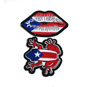 Puerto Rico Flag Lips Patch & Puerto Rican Coqui Patch Iron على تصميم ملحقات القماش