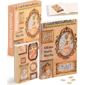 Puzzle Journal for Adults - Alphonse Mucha - Zodiac Unique A5 Book Cover Puzzles Gift & Home Décor with Plastic Jigsaw Puzzle Artwork for Notebook [YA1056]