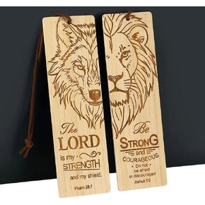 2 Pcs Bible Bookmark Bamboo Bookmarks for Men, Inspirational Christian Religious Gifts for Men Book Marks for Reading Men (Wolf and Lion)