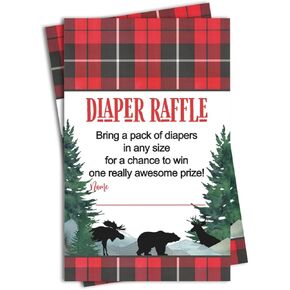 Lumberjack Diaper Raffle Tickets, Boys Baby Shower Games for Prizes, Baby Shower Diaper Raffle Invitation Insert Cards, 25 Pack