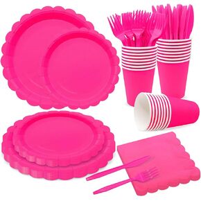 144Pcs Pink Birthday Party Supplies Pink Tableware Set Serve 24 Guests Includes Dinner Plates Cups Napkins For Wedding Baby Shower Birthday Party Decorations