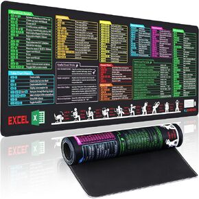 Excel Shortcuts Desk Pad: XL Waterproof Excel Formula Cheat Sheet Mouse Mat | Non-Slip Washable Shortcut Keys Keyboard Mat & Office and Game General-Programmer's Gift