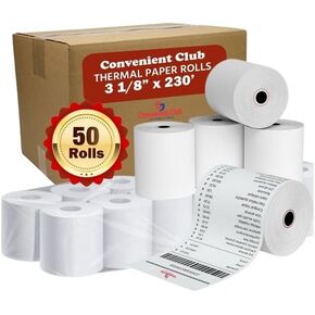 Thermal Paper Receipt Rolls, 3 1/8 x 230, 50 Rolls, 48 GSM, Compatible with Clover POS Printers, POS/Cash Register Paper BPA Free,