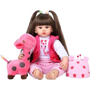 Reborn Baby Dolls 24 Inch - Realistic Toddler Silicone Baby Doll Girl with Long Hair in Gift Box, Weighted Lifelike Babe Muñecas Niñas, Feeding Toys, Birth Certificate & Accessories for Age 3+