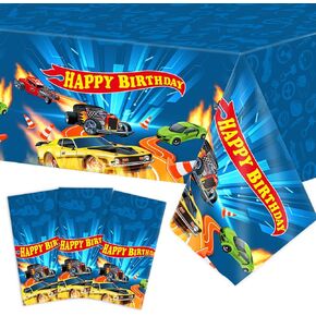 3Pieces Hot Car Themed Plastic Tablecloth Hot Race Car Birthday Party Plastic Table Covers for Kids Boys Racing Car Birthday Baby Shower Party Decorations Supplies 54X108inch