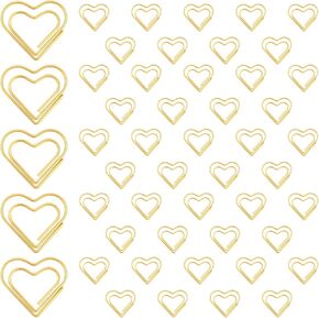 50 Pcs Love Heart Shaped Small Paper Clips - Gold Stainless Steel Heart Paper Clips for Document, Note, Wedding Decoration, Crafts