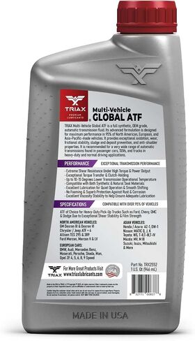 TRIAX Global ATF، اصطناعي بالكامل، درجة OEM، نطاق مواصفات واسع للمركبات الأمريكية والأوروبية والآسيوية، متوافق مع TES 295، DEX VI، Mercon V، والعديد من المركبات الأخرى (1 جالون) in Kuwait