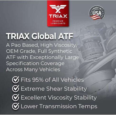 TRIAX Global ATF، اصطناعي بالكامل، درجة OEM، نطاق مواصفات واسع للمركبات الأمريكية والأوروبية والآسيوية، متوافق مع TES 295، DEX VI، Mercon V، والعديد من المركبات الأخرى (1 جالون) in Kuwait