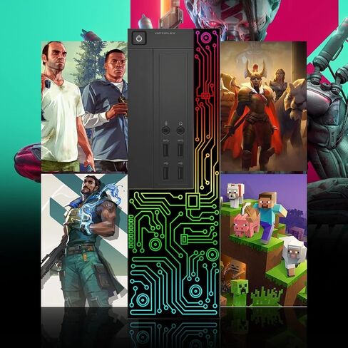 PC Gold Treasure Box RGB Dell Desktop Quad Core I5 ​​حتى 3.6 جيجا، 16 جيجا، 512 جيجا SSD، واي فاي، بلوتوث 4.0، لوحة مفاتيح وماوس ألعاب RGB، DVD، جديد 22 بوصة 1080 FHD LED، شريط صوت RGB، كاميرا ويب، Win 10 Pro ( متجدد) in Kuwait