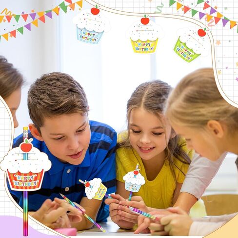 30 Sets Happy Birthday Pencils and Cupcakes Greeting Cards 30 Pcs Rainbow Wood Pencil with Erasers 30 Pcs Mini Card for School Classroom Reward Birthday Party Birthday Certificates for Student in Saudi Arabia