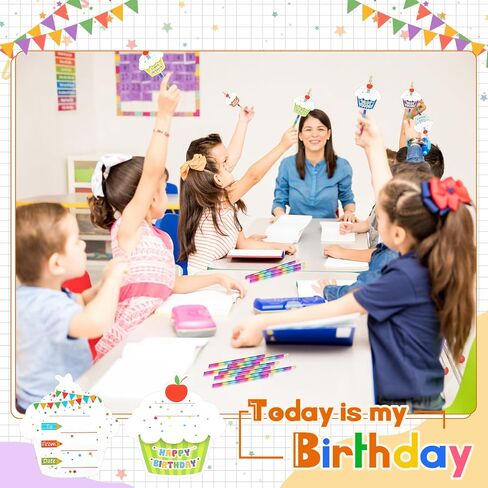 30 Sets Happy Birthday Pencils and Cupcakes Greeting Cards 30 Pcs Rainbow Wood Pencil with Erasers 30 Pcs Mini Card for School Classroom Reward Birthday Party Birthday Certificates for Student in Saudi Arabia