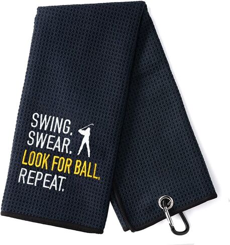 منشفة جولف مضحكة من Swing Swear Find Ball Repeat، مناشف جولف مطرزة لحقائب الجولف مع مشبك، ملحقات الجولف للرجال، هدايا جولف للأب، هدية عيد ميلاد لعشاق الجولف للأب in Saudi Arabia