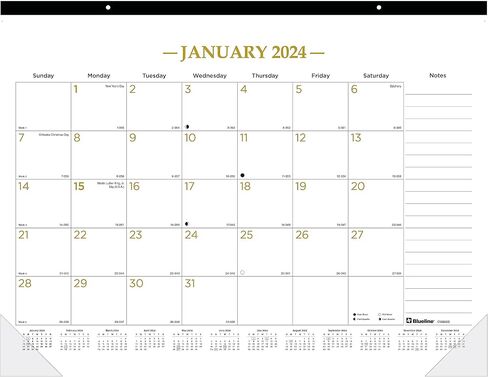 تقويم لوحة مكتب شهري من مجموعة Blueline 2024 Gold Collection، 12 شهرًا، من يناير إلى ديسمبر، 22 بوصة × 17 بوصة، ذهبي كلاسيكي، إنجليزي (C199003-24) in Saudi Arabia