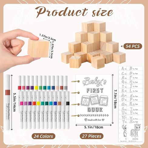 146 PCS مجموعة علامة دش الطفل تشمل مجموعة ديكور مربع 56 DIY Blank Wooden Blocks 24 علامة الطلاء 27 صفحة Baby ’s أول كتاب ABC (ورقة) in Saudi Arabia
