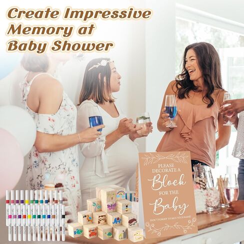 146 PCS مجموعة علامة دش الطفل تشمل مجموعة ديكور مربع 56 DIY Blank Wooden Blocks 24 علامة الطلاء 27 صفحة Baby ’s أول كتاب ABC (ورقة) in Saudi Arabia