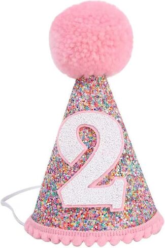 Rainbow Birthday Crown Hat for Girls, Glitter Pink Hat Crown for 1/2 1 2 Years Old Party Supplies Decorations in Saudi Arabia