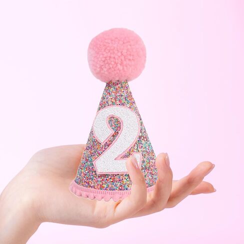 Rainbow Birthday Crown Hat for Girls, Glitter Pink Hat Crown for 1/2 1 2 Years Old Party Supplies Decorations in Saudi Arabia