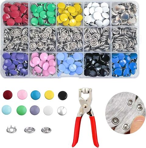 200 Sets Metal Snap Buttons Kit with Fastener Pliers Press Tool - 800 PCS 9.5mm Snap Fasteners for DIY Crafts, Clothing, Hats, Sewing, and Fabric Projects (Colorful1) in Kuwait
