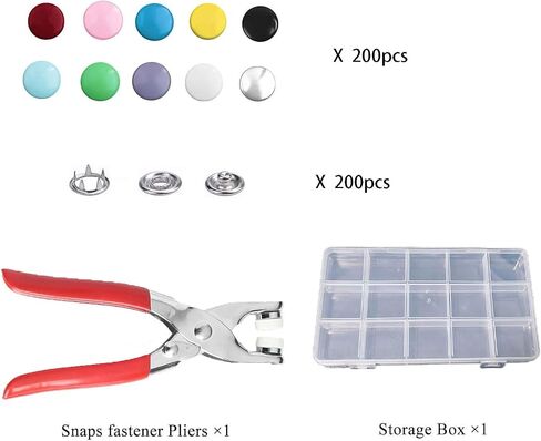 200 Sets Metal Snap Buttons Kit with Fastener Pliers Press Tool - 800 PCS 9.5mm Snap Fasteners for DIY Crafts, Clothing, Hats, Sewing, and Fabric Projects (Colorful1) in Kuwait