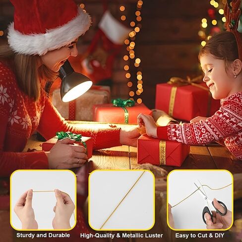 Gold Elastic Cord, 110 Yards Metallic Elastic String 1 Roll Metallic Tinsel Cord Gold Rope Ribbon Stretch Cords for Ornament Hanging Gift Wrapping Crafts Jewelry Making Christmas Decorations in Kuwait