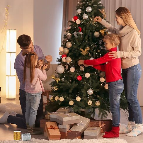 Gold Elastic Cord, 110 Yards Metallic Elastic String 1 Roll Metallic Tinsel Cord Gold Rope Ribbon Stretch Cords for Ornament Hanging Gift Wrapping Crafts Jewelry Making Christmas Decorations in Kuwait