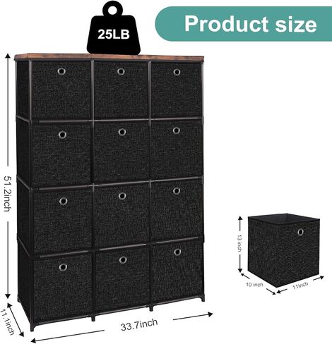 Storage Tower Unit with 12 Drawers, Vintage Floral Cube Organizer Shelf, Tall Fabric Dresser for Bedroom, Closet, Nursery, Hallway, Entryway in Kuwait