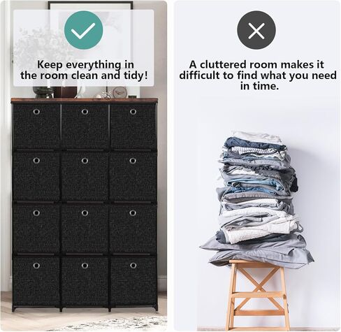 Storage Tower Unit with 12 Drawers, Vintage Floral Cube Organizer Shelf, Tall Fabric Dresser for Bedroom, Closet, Nursery, Hallway, Entryway in Kuwait