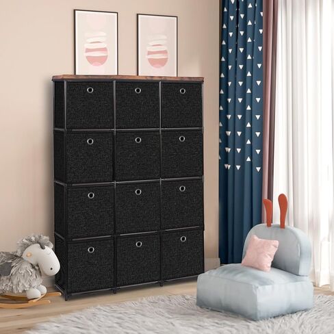 Storage Tower Unit with 12 Drawers, Vintage Floral Cube Organizer Shelf, Tall Fabric Dresser for Bedroom, Closet, Nursery, Hallway, Entryway in Kuwait