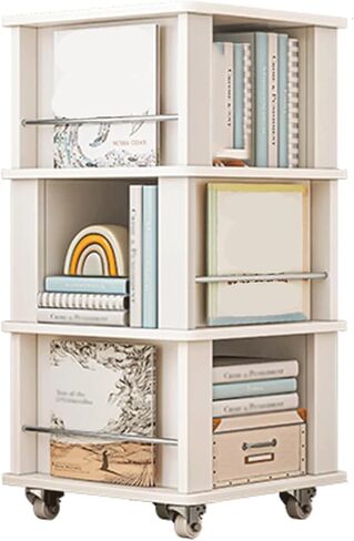 Storage Cart Home Storage Rack Rotating Movable Book Storage Rack with Wheels Living Room Book Shelf for Picture Books Home Use (Blue 48 * 48 * 100cm) in Saudi Arabia
