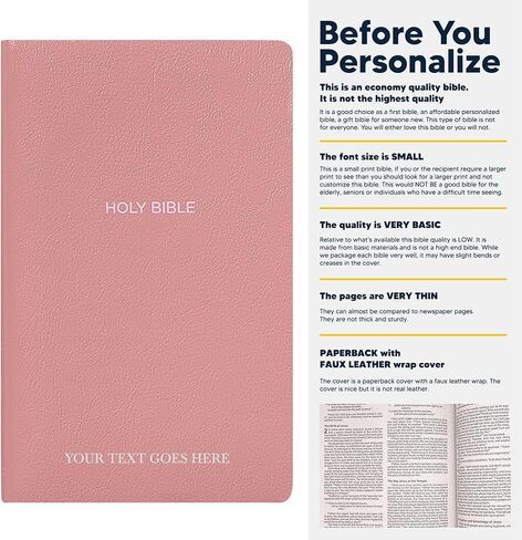 Personalized NKJV Bible New King James Version Faux Leather Holy Bible with Custom Name & God Bless America Design Small Print & Red-Highlighted Verses, Custom Gift for Patriotic Celebrations | Pink in Saudi Arabia