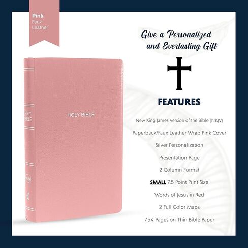 Personalized NKJV Bible New King James Version Faux Leather Holy Bible with Custom Name & God Bless America Design Small Print & Red-Highlighted Verses, Custom Gift for Patriotic Celebrations | Pink in Saudi Arabia