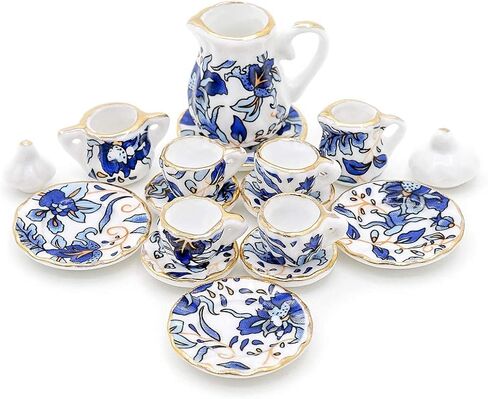 Odoria 1:12 Miniature 15pcs Plue Porcelain Chintz Cup Cup (Blue) in Kuwait