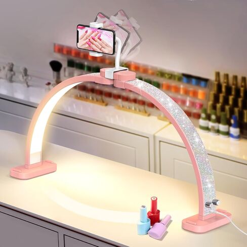 LIONVISON Half Moon Light with Nail Desk: 30-inch Manicure Table Light with Phone Holder for Beginner DIY - 48W Professional Half Moon Lamp for Nail Tech,Eyelash,Makeup,Tattoo in Kuwait