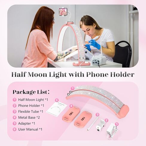 LIONVISON Half Moon Light with Nail Desk: 30-inch Manicure Table Light with Phone Holder for Beginner DIY - 48W Professional Half Moon Lamp for Nail Tech,Eyelash,Makeup,Tattoo in Kuwait