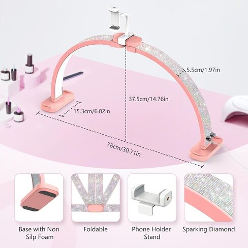 LIONVISON Half Moon Light with Nail Desk: 30-inch Manicure Table Light with Phone Holder for Beginner DIY - 48W Professional Half Moon Lamp for Nail Tech,Eyelash,Makeup,Tattoo in Kuwait