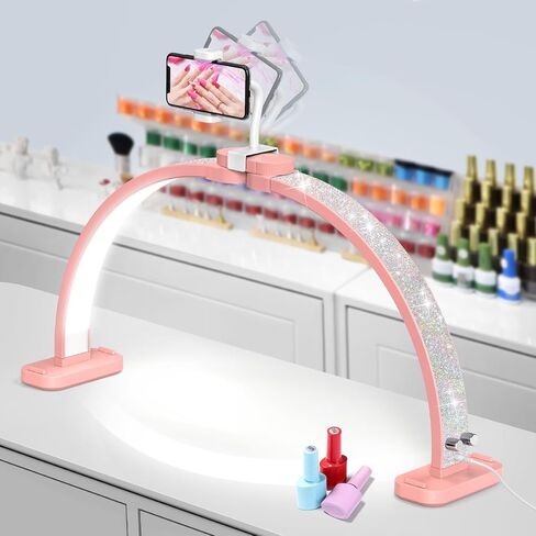 LIONVISON Half Moon Light with Nail Desk: 30-inch Manicure Table Light with Phone Holder for Beginner DIY - 48W Professional Half Moon Lamp for Nail Tech,Eyelash,Makeup,Tattoo in Kuwait