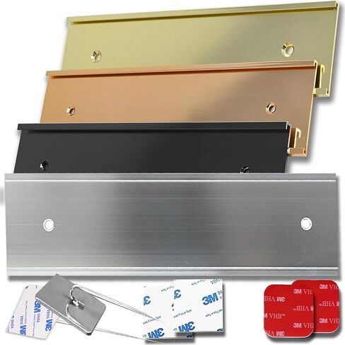 LHS | 2x8 Executive Name Plate Holder, Silver Aluminum Adhesive Door Mount for Wall Plaques, Mailbox Signs and Cubicles | Made in USA in Kuwait