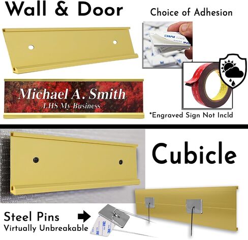 LHS | 2x8 Executive Name Plate Holder, Silver Aluminum Adhesive Door Mount for Wall Plaques, Mailbox Signs and Cubicles | Made in USA in Kuwait