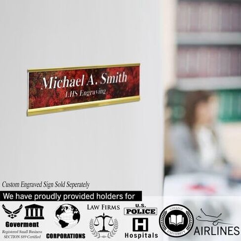 LHS | 2x8 Executive Name Plate Holder, Silver Aluminum Adhesive Door Mount for Wall Plaques, Mailbox Signs and Cubicles | Made in USA in Kuwait