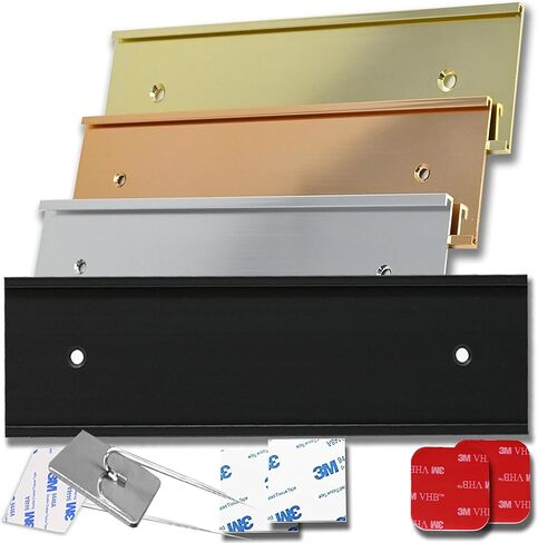 LHS | 2x8 Executive Name Plate Holder, Silver Aluminum Adhesive Door Mount for Wall Plaques, Mailbox Signs and Cubicles | Made in USA in Kuwait