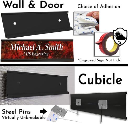 LHS | 2x8 Executive Name Plate Holder, Silver Aluminum Adhesive Door Mount for Wall Plaques, Mailbox Signs and Cubicles | Made in USA in Kuwait
