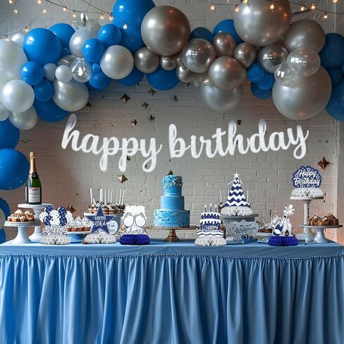 زخارف عيد ميلاد زرقاء وفضية - 12 ٪ من قرص قرص العسل الأزرق والفضي للبحرية على طاولة ، ديكور الأزرق الفضي للبنين أو الرجال أو احتفال عيد ميلاد البالغين in Kuwait