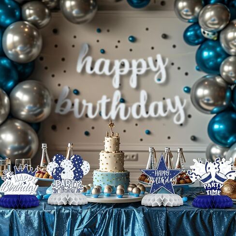 زخارف عيد ميلاد زرقاء وفضية - 12 ٪ من قرص قرص العسل الأزرق والفضي للبحرية على طاولة ، ديكور الأزرق الفضي للبنين أو الرجال أو احتفال عيد ميلاد البالغين in Kuwait