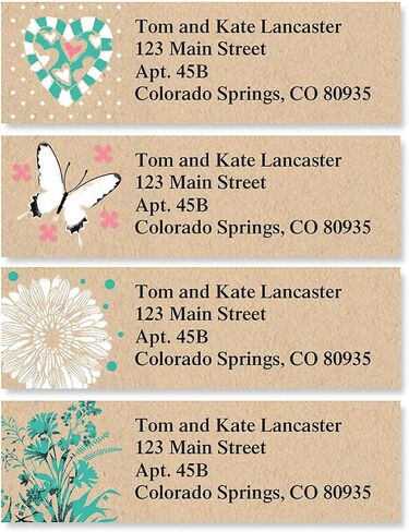 Colorful Images Kraft Foliage Return Address Mailing Labels, Personalize with Name & Addresses, Set of 240 Self Adhesive, Easy Peel Flat Label Sheets, ⅝" x 2", 4 Designs in Kuwait