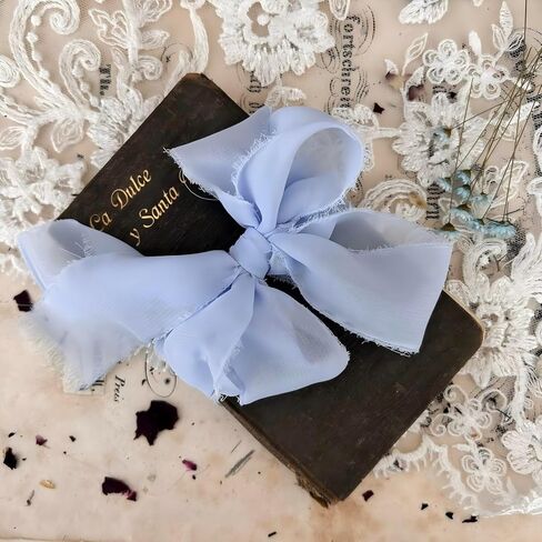 3 Rolls Light Blue Chiffon Ribbon, 1.5" x 15Yd Handmade Frayed Fringe for Gift Wrapping, Wedding Decorations in Kuwait