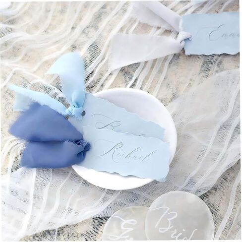 3 Rolls Light Blue Chiffon Ribbon, 1.5" x 15Yd Handmade Frayed Fringe for Gift Wrapping, Wedding Decorations in Kuwait