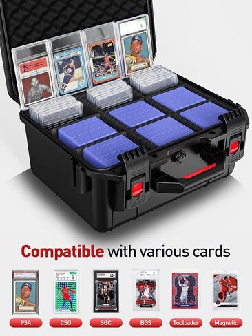 Card Storage Box for Graded Sports Cards – Waterproof Protective Case for PSA, CGC, BGS Slabs, Toploaders, and Magnetic Holders, Holds 600+ Cards, Ideal for Baseball, Basketball, and Football in Saudi Arabia