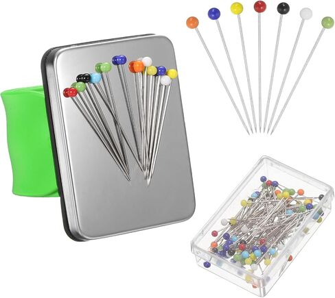 Harfington Magnetic Wrist Silicone Silicing Pincushion مع 100 دبابيس رأس بلاستيكية للخياطة ، خياطة اللحف ومقاطع الشعر ، الأخضر in Saudi Arabia