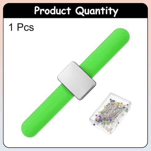 Harfington Magnetic Wrist Silicone Silicing Pincushion مع 100 دبابيس رأس بلاستيكية للخياطة ، خياطة اللحف ومقاطع الشعر ، الأخضر in Saudi Arabia