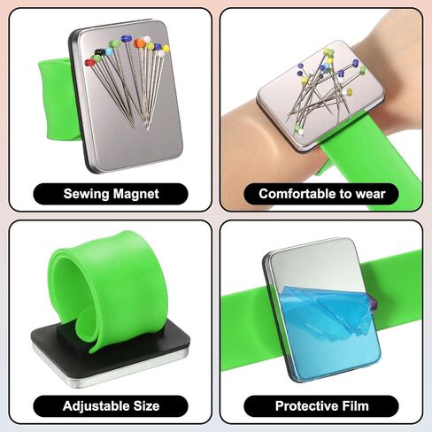 Harfington Magnetic Wrist Silicone Silicing Pincushion مع 100 دبابيس رأس بلاستيكية للخياطة ، خياطة اللحف ومقاطع الشعر ، الأخضر in Saudi Arabia